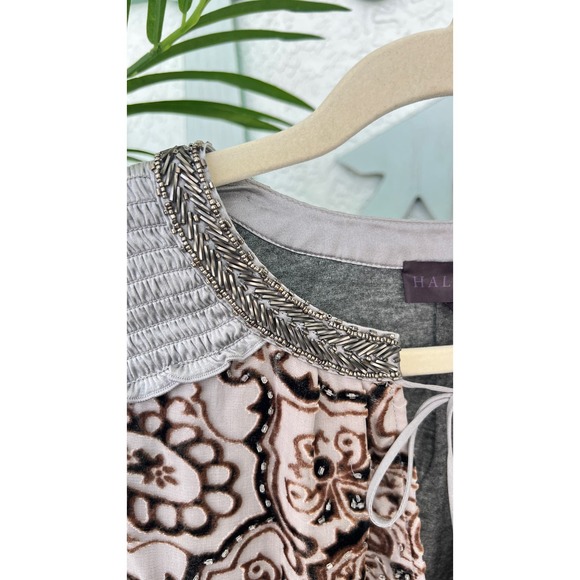 Hale Bob Gray Beaded Collar Velvet Burnout Blouse - Size Small - Picture 4 of 11